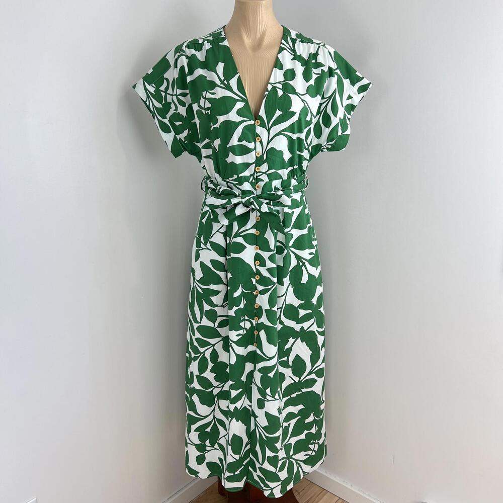 Zara Green and White Leaf Print Maxi Dress